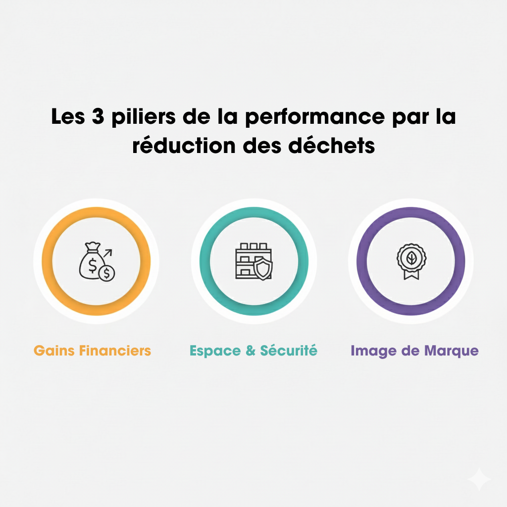 Infographie 3 piliers performance reduction dechets