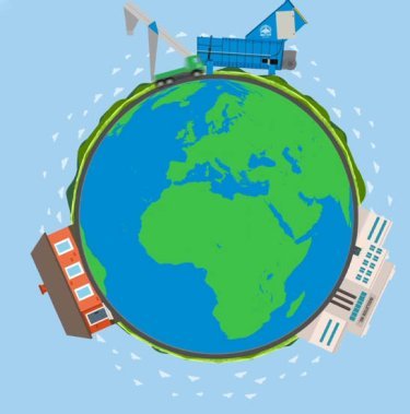 Terre et un compacteur d’isolant, illustrant l’économie circulaire