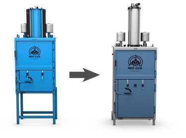 Deux presses à balles avec une flèche allant de l’ancien modèle vers le nouveau, illustrant la mise à niveau
