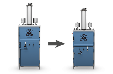 Presse à balles bleue devenant plus compacte