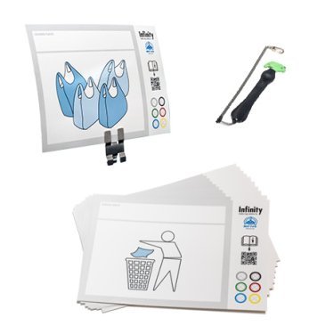 Panneaux de tri des déchets et couteau de sécurité