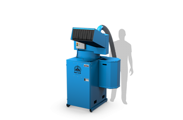 Grand broyeur de verre bleu et ombre grise d’un homme